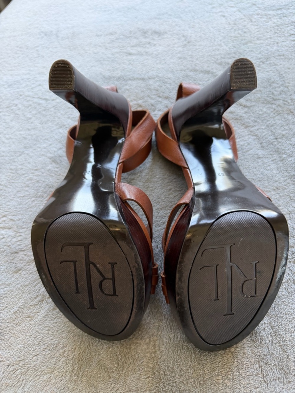 Ralph Lauren Brown Leather Platform Heels with Gold Buckles - Picture 5 of 6